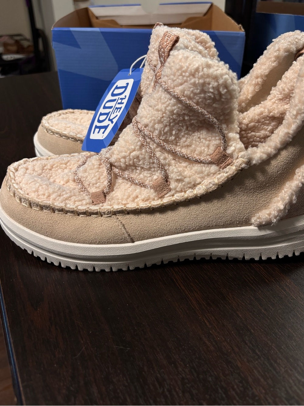 Hey Dude Kids Sherpa Slip-On Booties in Cream Taupe